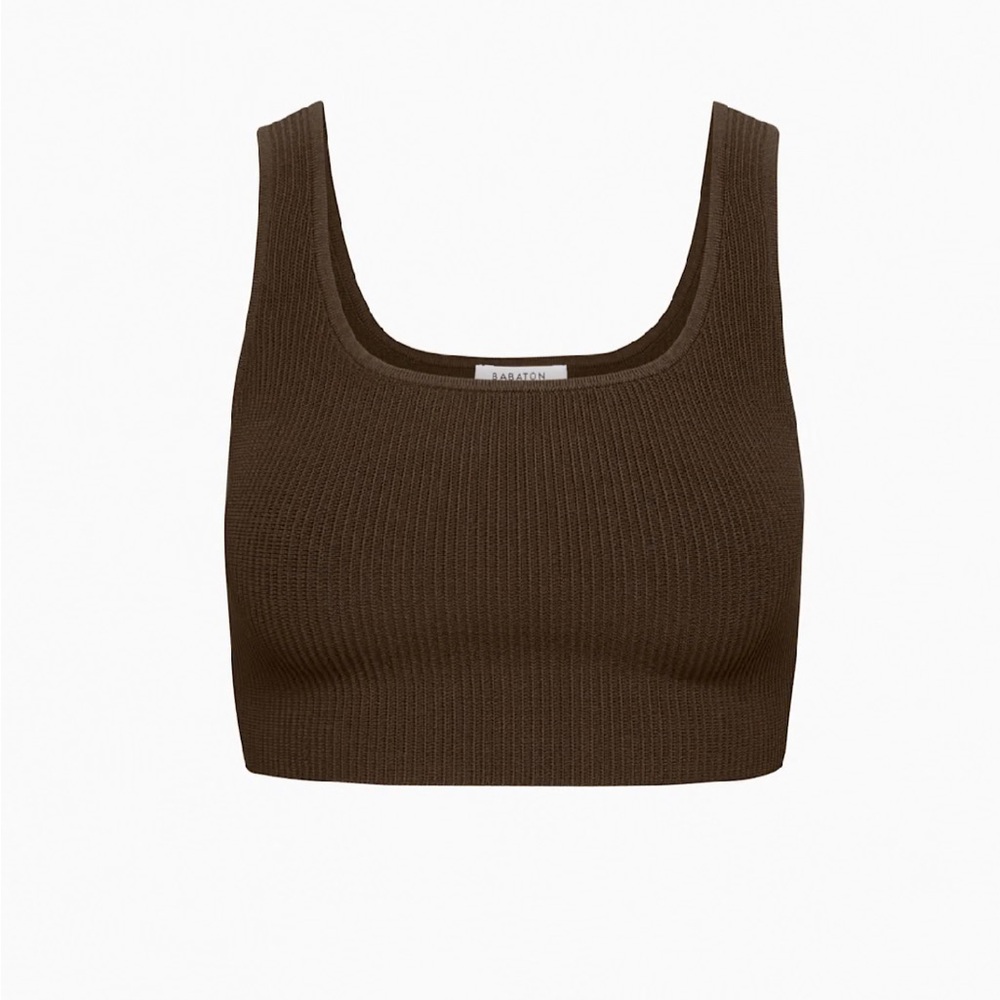 Aritzia Babaton Brown Sculpt Knit Squareneck Cropped Tank